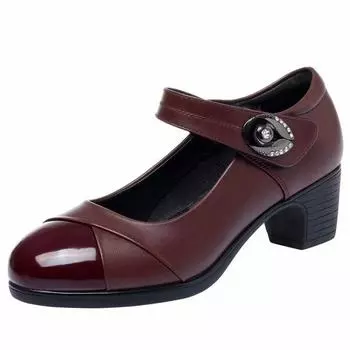 New Women Classic Light Weight Round Toe Black Pu Leather Square Heel Pumps for Office Lady Shoes High Heel Pumps 35
