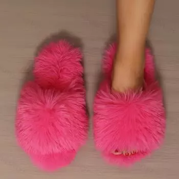New Women Designer Fur Slides Slippers Open Toe Slip on Flat Indoor Plush Slippers Home Bedroom Fuzzy Casual Outdoor Comfy Flats 36-37