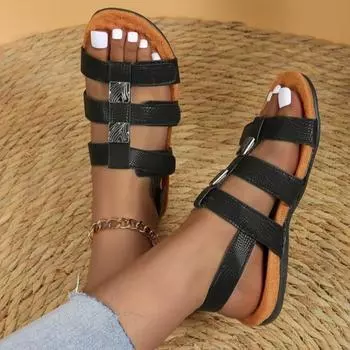 New Women Flats Sandals Casual Sport Shoes Summer Beach Walking Slippers 2024 Open Toe Flip Flops Outdoor Slingback Femme Slides 36 чёрный