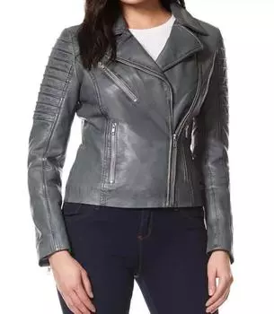 New Women Jacket Gray Leather Lambskin Handmade Stylish Casual Motorcycle Biker S серый