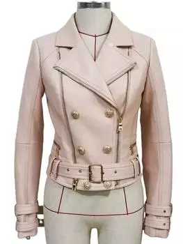 Новая женская розовая кожаная куртка Moto Biker 100% натуральная овчина стильная куртка для вечеринок XS розовый