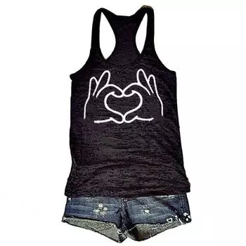 New Women Printed Cotton Sleeveless Vest Black Sport T-Shirt Tank TopF S белый