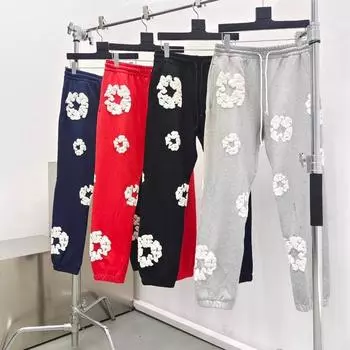 New Women Quick-drying Trousers American Trend Fashion Kapok Printing Casual Breathable Sweat-absorbing Street Y2K Pants S чёрный