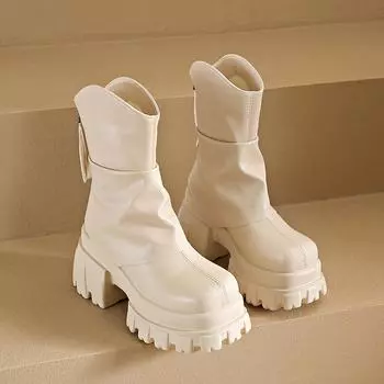 New Women s Ankle Boots Back Zipper Outdoors Square Heel 2024 Hot Sale Autumn Winter Casual Female Boots Botines De Mujer 35 бежевый