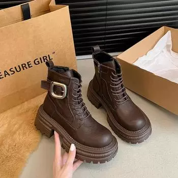 New Women s Ankle Boots New Designer Lace-up autumn winter 2024 High Quality Outdoors Solid Color Ladies Boots Botines De Mujer 35 чёрный