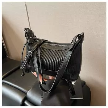 New women s bag exquisite lychee pattern design commuter messenger bag fashionable versatile armpit shoulder bag чёрный