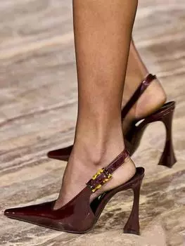 New Women s Baoto Sandals Pointed back empty single shoe Lacquer leather sexy high heels Black ladies slim heel shoes Zapatos 35