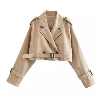 New Women s Clothing European and American Style with Belt Long-sleeved Short Casual Trench Coat XS