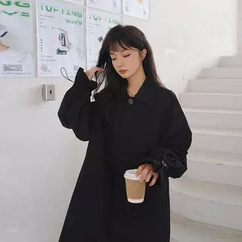 Новая женская одежда, удлиненная длина выше колена, свободная ветровка большого размера, женская куртка S чёрный