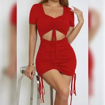 Новая женская одежда Hollow Short-shirts V-образный вырез Strappy Sexy Dress XS чёрный