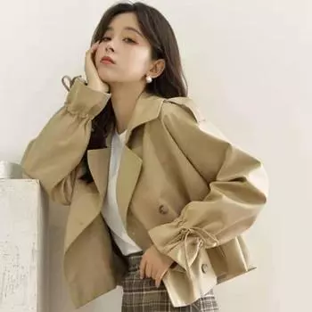 New Women s Clothing Loose Small Trendy Jacket Women s Trendy Ins Spring Fried Street Short Suit Trench Coat S recommends 85-49.5kg wear хаки