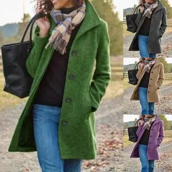 New Women s Clothing Retro Medium and Long Solid Color Women s Woolen Coat Coat Women s S