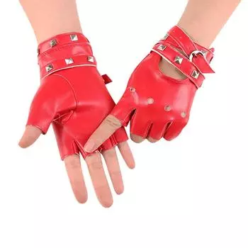 New Women s Dance Half Finger Gloves Performance Half Punk Rivet Chain Dance Pole Dance Street Dance Leather Gloves One size
