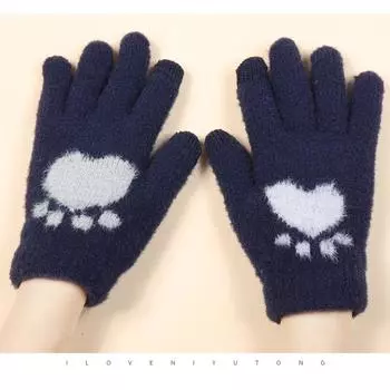 New Women s Double Layer Warm Knitted Gloves Winter Coldproof Plus Fleece Thickened Cute Cartoon Touch Screen Gloves One size