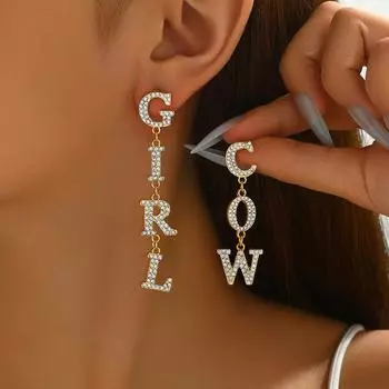 New women s earrings, niche English alphabet light luxury diamond design earneedle geometric earrings fashion