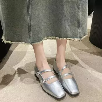 New Women s Flats Patent Leather Mary Jane Shoes Double Buckle Ladies Shoes Square Toe Vintage Zapatos Mujer Spring Autumn 35