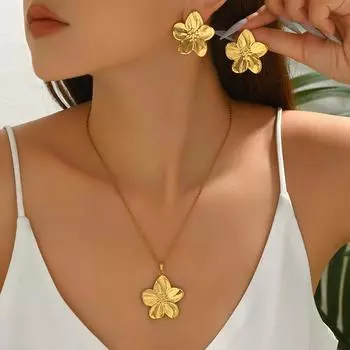 New Women s Flower Earrings Necklace Geometric Electroplating Metal Floral Design Earrings Versatile Items