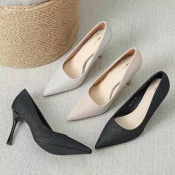 Новые женские туфли на высоком каблуке, на тонком каблуке, весна и осень, корейская версия универсальной модной женской обуви Fine Flash 34 серебряный