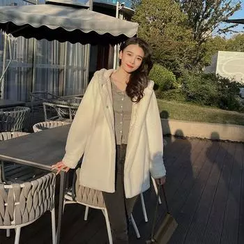 New women s imitation mink coat jacket casual loose version hooded imitation fur thickened medium and long coat M recommended 80-47.5kg