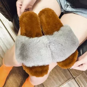 New women s indoor home shoes cotton shoes winter warm slippers platform fashion one-word drag velvet women s shoes 35-36 верблюд