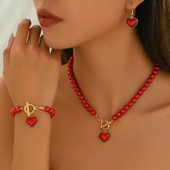 New Women s Jewelry Set Geometric Love Weaving Pearl Design Necklace Versatile Earrings Jewelry