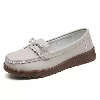 New women s loafers spring summer leather mother flat non-slip walking fitness solid color plus size designer 35