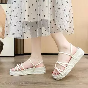 Новые женские сандалии, летние тапочки, женская уличная пляжная женская обувь, повседневная обувь-гладиатор на платформе, женская обувь Sandalias 35 бежевый