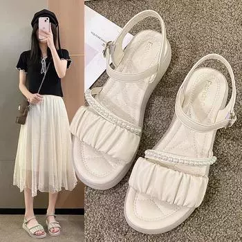 New Women s Sandals Thick Sole Fashion Simple Everything Casual Slippers Sandals for Women Fashion Women s Sandals 2024 35 бежевый