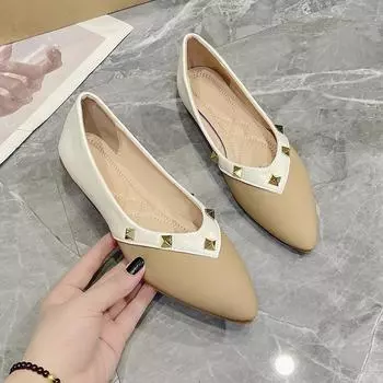 New Women s Shallow Flats Summer Pointed Toe Rivet Women s Slip on Shoes Outdoor Dress Office Lady Casual Walking Shoes Loafers 35 чёрный