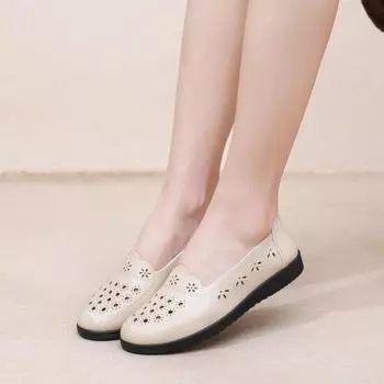 New Women s Shoes 2024 High Quality Summer Round Toe Solid Color Fashionable Breathable Fashion Slip-On Women s Flat Shoes 36 бежевый