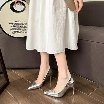 Новая женская обувь Модная однотонная с острым носком Блестящие туфли-стилеты Банкет Свадьба Женские туфли на высоком каблуке с одной перепонкой 35