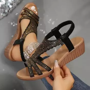 New women s shoes large size thick sole simple hemp rope with open toe fashion buckle wedge sandals high heels 36 чёрный