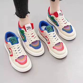New Women s Shoes Mesh Mandarin Duck Color Matching Board Shoes Spring and Summer Flat Baseplate Shoes Women s Casual Shoes Hollow White Shoes 35