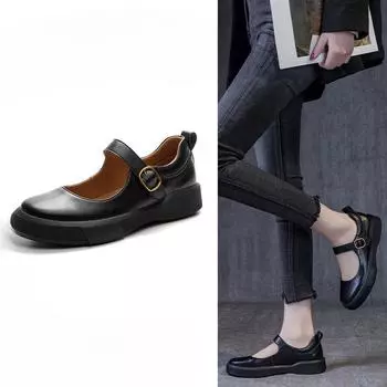 New Women s Shoes Soft-soled Retro Casual Flat One-shoulder Buckle Single Shoes 35