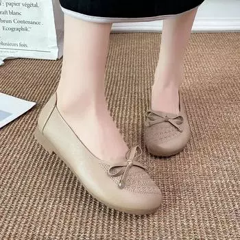 Новые женские туфли весна и осень мода круглый носок неглубокий носок низкий каблук бант декорированный слипоны женские туфли на плоской подошве 36