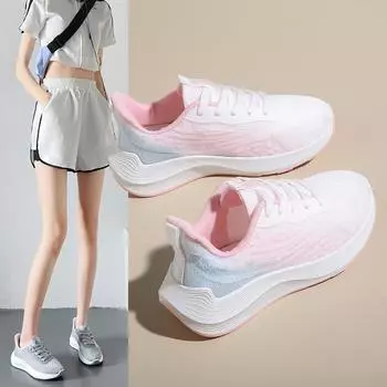 New women s shoes spring and autumn trend breathable flying woven women s sports shoes comfortable platform travel shoes live broadcast of the 36