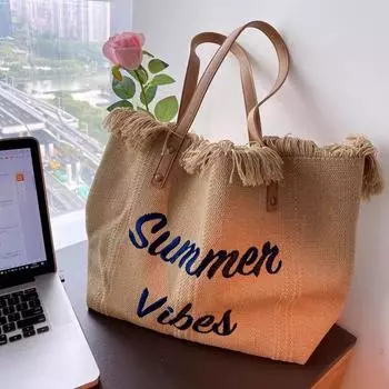 New Women s Shoulder Bag Fashion Large Capacity Multifunctional Handbag Casual Canvas Rough Fringe Tote Bag белый