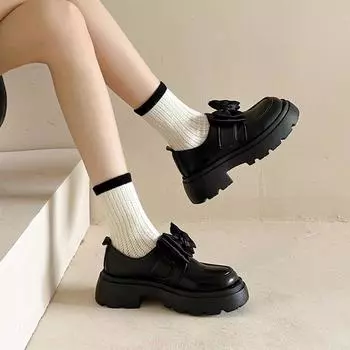 New Women s Single Shoes 2024 Spring Round Toe Butterfly Knot Platform Shoes for Women Fashion Lolita Ladies Mary Janes Shoes 35