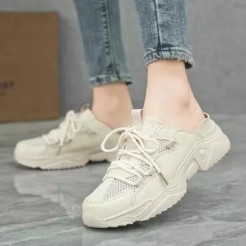 Новые женские тапочки летние ажурные сетчатые нескользящие женские босоножки на платформе большого размера с полуноском 35-42# 35