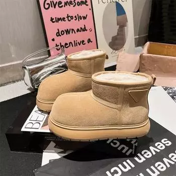 New Women s Snow Boots Wear Resistant Winter Warm Plush 2024 Hot Sale Fashion Solid Color Casual Comfortable Women Ankle Boots 35 абрикосовый