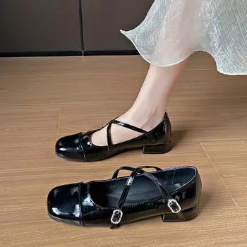 New Women s Square Toe Heeled Shoes Summer New Sexy Buckle Shallow Women s Mary Janes Shoes Dress Office Pumps Lolita Shoes 35 чёрный