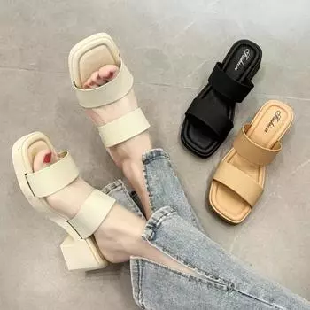 New Women s Stylish Roman Outer Wear Anti-Slip Cover Toe Thin Strap Cool Mop Thick Sole Coarse Fashionable Fairy Style Slippers 36-37 чёрный