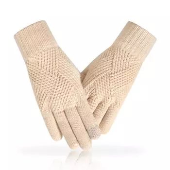 New Women s Touch Screen Gloves Thickened Knitted Gloves Warm and Cold Proof Simple Plush Yarn Gloves Touch Screen average size