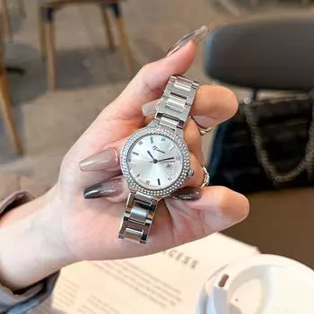 Новые женские часы, модные, простые, со стальным ремешком, женские часы, браслет со стразами, календарь, нишевые, легкие, роскошные часы для женщин