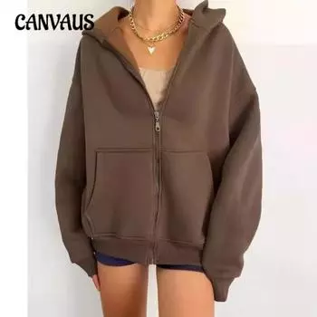 New Women s Zip Hooded Cardigan Jacket S темно-коричневого