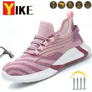 New Women Safety Shoes Anti-smash Anti-puncture Work Shoes Breathable Lightweight Work Sneakers Indestructible Shoes Boots 35