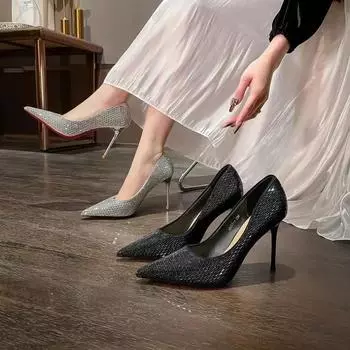 Новые женские блестящие туфли-лодочки со стразами на шпильках, милые женские свадебные туфли, туфли-лодочки больших размеров 35 чёрный