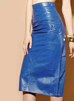 New Women Skirt Blue Handmade Leather Genuine Lambskin Soft Stylish Party Wear S