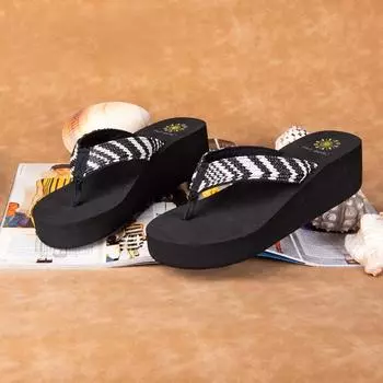 New Women Slides Bohemian Woven Style Thick Bottom Flip-flops Slippers Korean Fashion Summer Sandals Women Shoes 35 бежевый