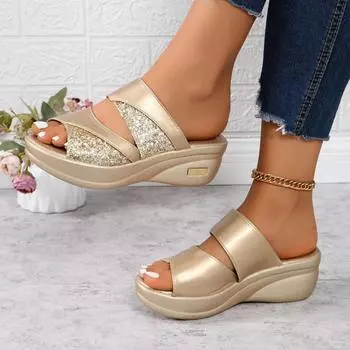 Новые женские тапочки летние босоножки с открытым носком модельные туфли шлепанцы женские босоножки на высоком каблуке туфли на платформе танкетки туфли на каблуке женская обувь 35 чёрный